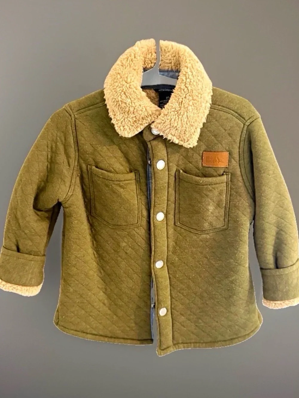 Eddie Bauer Kids Toddler Quilted Jacket Sherpa Collar Olive Green Size 3T